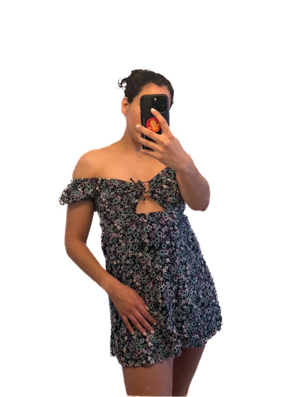 SO Black Floral Square-Neck Top with Teal & Lavender Accents